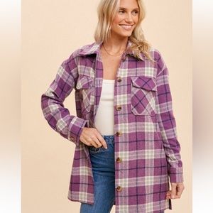 Plaid Shacket Oversized Purple Cream By Hem & Thread